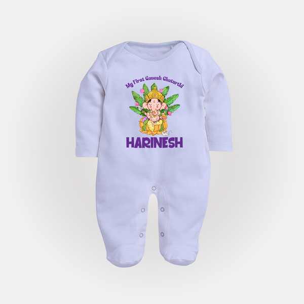 Ganesh Chaturthi Baby's First Sleep Suit / Full Sleeve Body Suit | Custom Sleep Suit / Full Sleeve Body Suit for the Festival of Ganesha - BABY BLUE - New Born (Chest 7.5")
