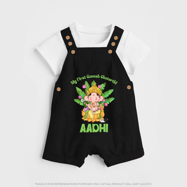 Ganesh Chaturthi Baby's First Dungaree Set | Custom Dungaree Set for the Festival of Ganesha - BLACK - 0 - 5 Months Old (Chest 18")