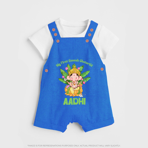 Ganesh Chaturthi Baby's First Dungaree Set | Custom Dungaree Set for the Festival of Ganesha - COBALT BLUE - 0 - 5 Months Old (Chest 18")