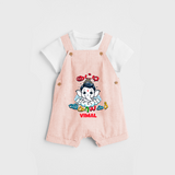 Kutty Vinayagar - Customized Dungaree Set For Kids - PEACH - 0 - 5 Months Old (Chest 18")