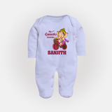 Ganesh Chaturthi Baby Outfit | Personalized Baby Sleep Suit / Full Sleeve Body Suit for My First Ganesh Festival - BABY BLUE - New Born (Chest 7.5")