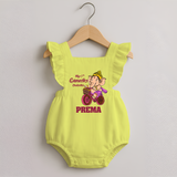 Ganesh Chaturthi Baby Outfit | Personalized Baby Romper Frock for My First Ganesh Festival - PASTEL YELLOW - 0 - 3 Months Old (Chest 19")