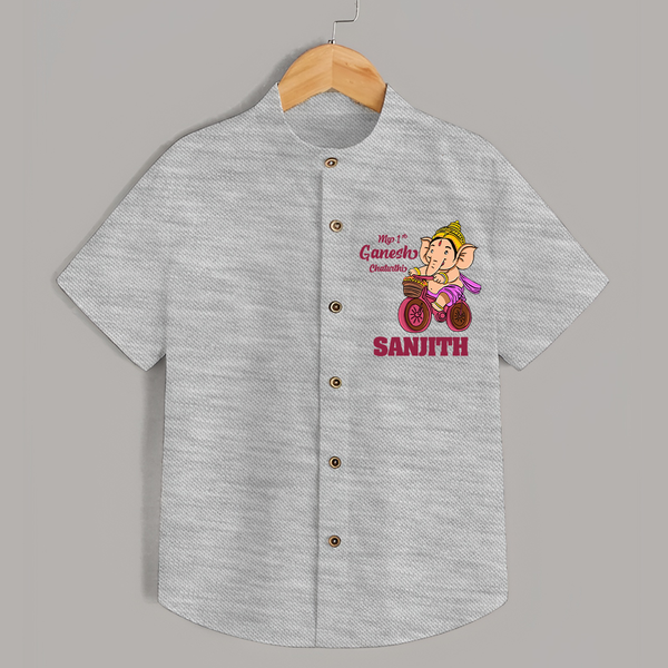Ganesh Chaturthi Baby Outfit | Personalized Baby Shirt for My First Ganesh Festival - GREY - 0 - 6 Months Old (Chest 23")