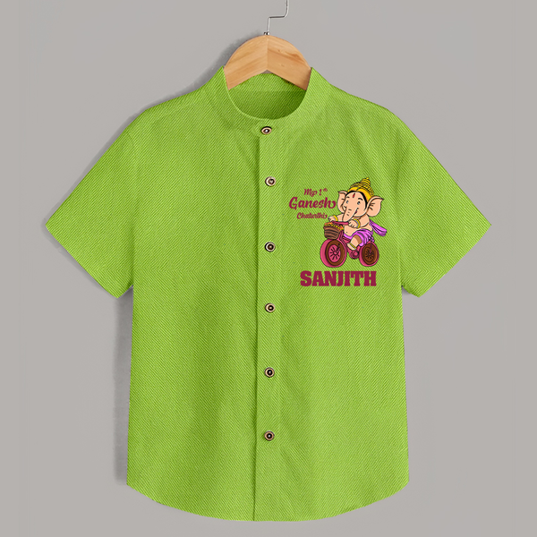 Ganesh Chaturthi Baby Outfit | Personalized Baby Shirt for My First Ganesh Festival - LIME GREEN - 0 - 6 Months Old (Chest 23")