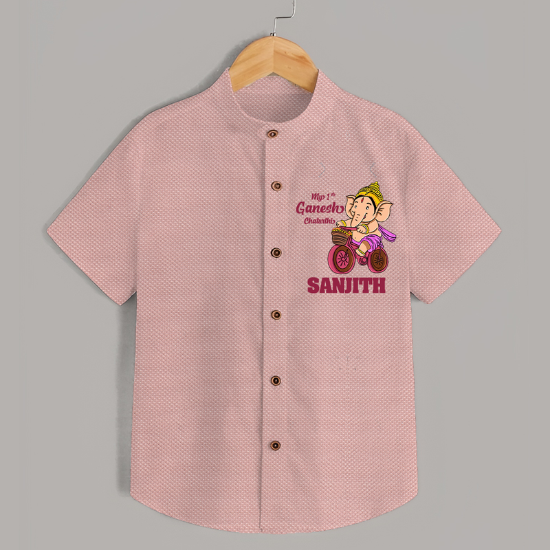Ganesh Chaturthi Baby Outfit | Personalized Baby Shirt for My First Ganesh Festival - PEACH - 0 - 6 Months Old (Chest 23")