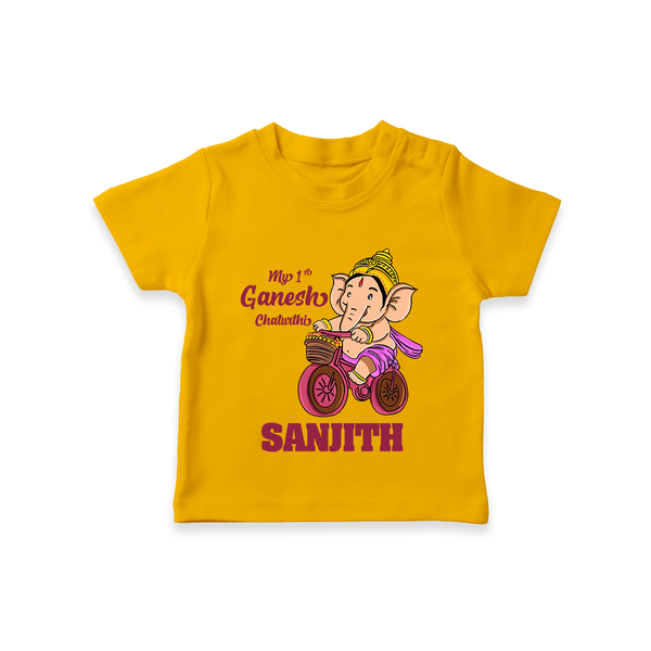 Ganesh Chaturthi Baby Outfit | Personalized Baby T-Shirt for My First Ganesh Festival - CHROME YELLOW - 0-5 Months Old (Chest 17")