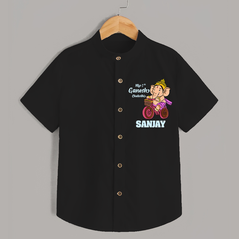 Ganesh Chaturthi Baby Outfit | Personalized Baby Shirt for My First Ganesh Festival - BLACK - 0 - 6 Months Old (Chest 23")