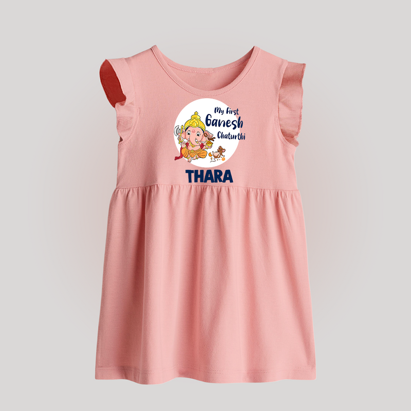 Ganesh Chaturthi Baby Frock for Baby | Custom Baby Frock to Celebrate First Ganesh Chaturthi - BABY PINK - 0 - 3 Months Old (Chest 17")