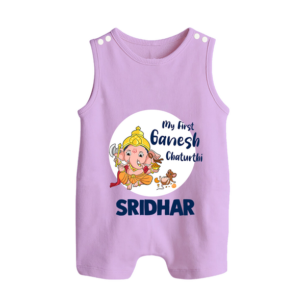 Ganesh Chaturthi Romper Suit / Sleeveless Romper for Baby | Custom Romper Suit / Sleeveless Romper to Celebrate First Ganesh Chaturthi - LILAC - 0 - 5 Months Old (Chest 18")