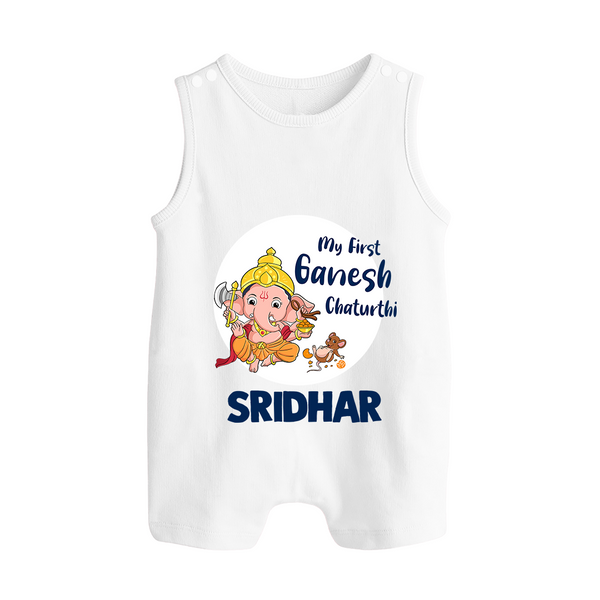 Ganesh Chaturthi Romper Suit / Sleeveless Romper for Baby | Custom Romper Suit / Sleeveless Romper to Celebrate First Ganesh Chaturthi - WHITE - 0 - 5 Months Old (Chest 18")