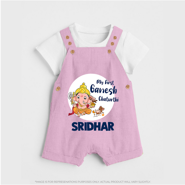 Ganesh Chaturthi Dungaree Set for Baby | Custom Dungaree Set to Celebrate First Ganesh Chaturthi - BABY PINK - 0 - 5 Months Old (Chest 18")
