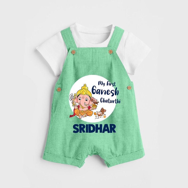 Ganesh Chaturthi Dungaree Set for Baby | Custom Dungaree Set to Celebrate First Ganesh Chaturthi - GREEN - 0 - 5 Months Old (Chest 18")