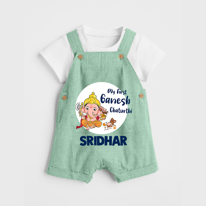 Ganesh Chaturthi Dungaree Set for Baby | Custom Dungaree Set to Celebrate First Ganesh Chaturthi - MINT GREEN - 0 - 5 Months Old (Chest 18")