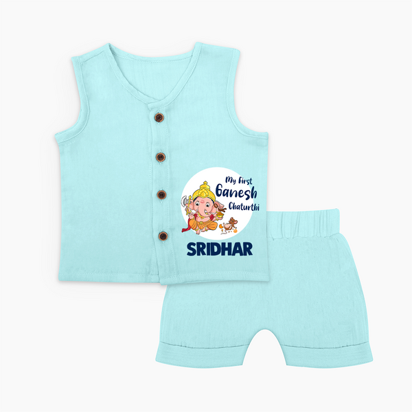 Ganesh Chaturthi Jabla Set for Baby | Custom Jabla Set to Celebrate First Ganesh Chaturthi - BABY BLUE - 0 - 3 Months Old (Chest 9.8")