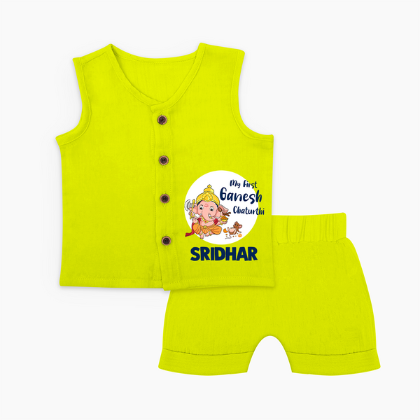 Ganesh Chaturthi Jabla Set for Baby | Custom Jabla Set to Celebrate First Ganesh Chaturthi - LIME GREEN - 0 - 3 Months Old (Chest 9.8")