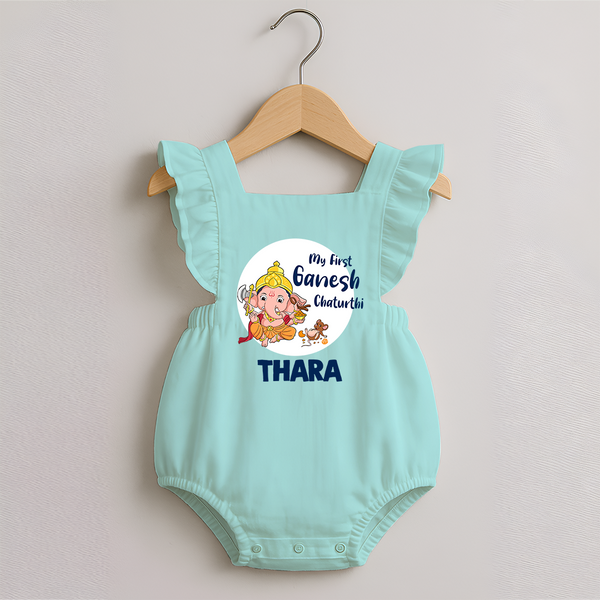 Ganesh Chaturthi Romper Frock for Baby | Custom Romper Frock to Celebrate First Ganesh Chaturthi - MINT GREEN - 0 - 3 Months Old (Chest 19")
