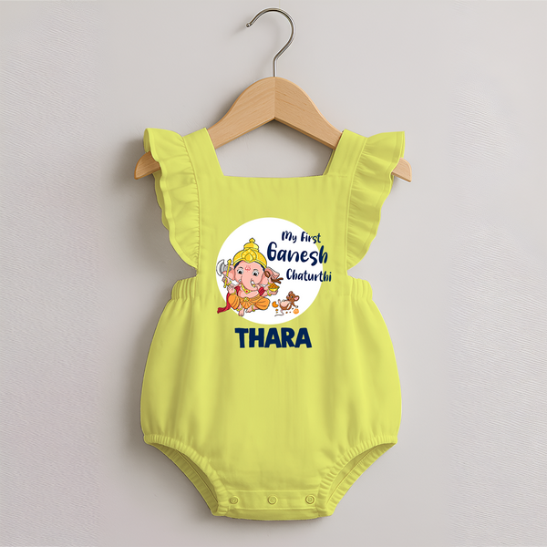 Ganesh Chaturthi Romper Frock for Baby | Custom Romper Frock to Celebrate First Ganesh Chaturthi - PASTEL YELLOW - 0 - 3 Months Old (Chest 19")