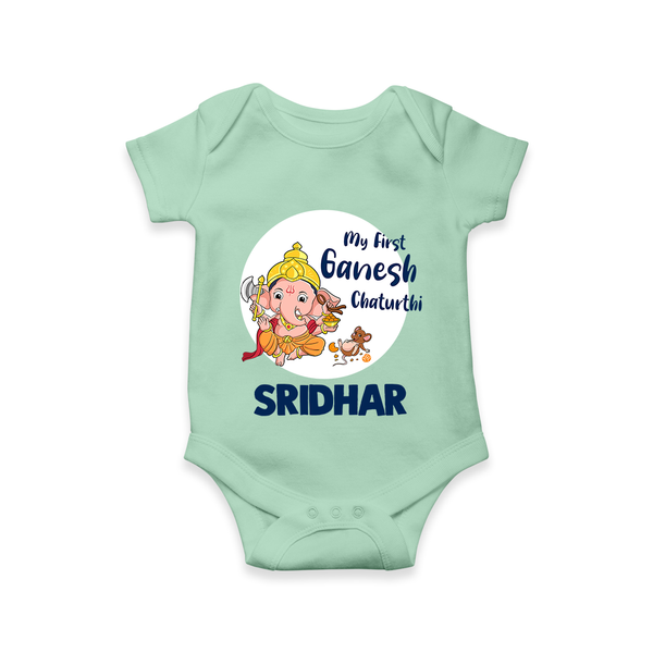 Ganesh Chaturthi Romper / Onesie for Baby | Custom Romper / Onesie to Celebrate First Ganesh Chaturthi - MINT GREEN - New Born (Chest 14")