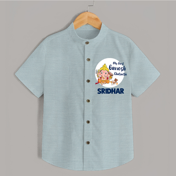 Ganesh Chaturthi Shirt for Baby | Custom Shirt to Celebrate First Ganesh Chaturthi - ARCTIC BLUE - 0 - 6 Months Old (Chest 23")