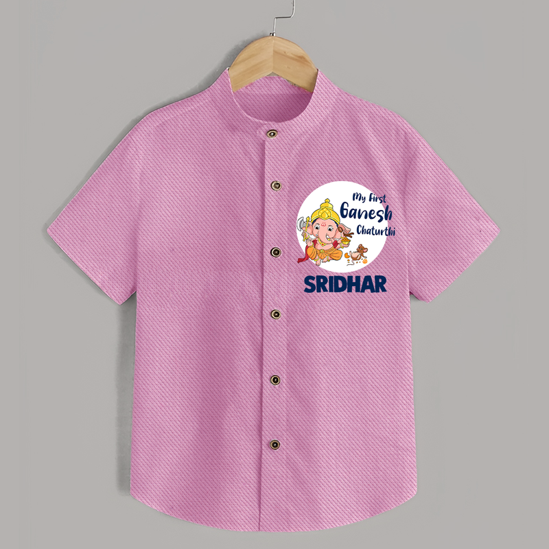 Ganesh Chaturthi Shirt for Baby | Custom Shirt to Celebrate First Ganesh Chaturthi - BABY PINK - 0 - 6 Months Old (Chest 23")