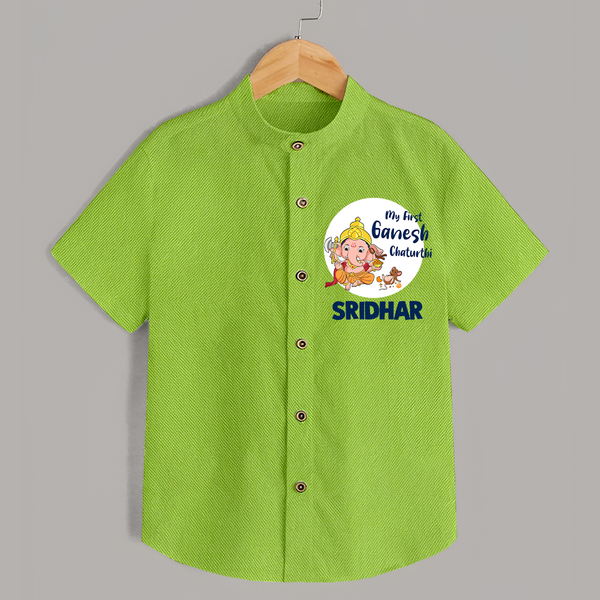 Ganesh Chaturthi Shirt for Baby | Custom Shirt to Celebrate First Ganesh Chaturthi - LIME GREEN - 0 - 6 Months Old (Chest 23")