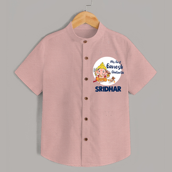 Ganesh Chaturthi Shirt for Baby | Custom Shirt to Celebrate First Ganesh Chaturthi - PEACH - 0 - 6 Months Old (Chest 23")
