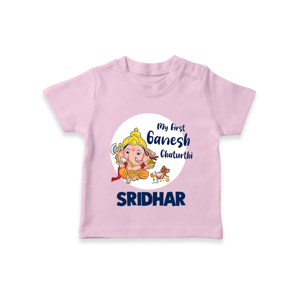 Ganesh Chaturthi T-Shirt for Baby | Custom T-Shirt to Celebrate First Ganesh Chaturthi - BABY PINK - 0-5 Months Old (Chest 17")