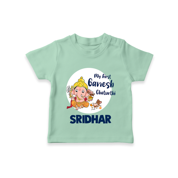 Ganesh Chaturthi T-Shirt for Baby | Custom T-Shirt to Celebrate First Ganesh Chaturthi - MINT GREEN - 0-5 Months Old (Chest 17")