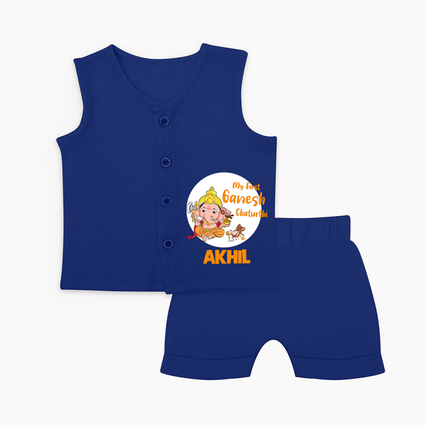 Ganesh Chaturthi Jabla Set for Baby | Custom Jabla Set to Celebrate First Ganesh Chaturthi - NAVY BLUE - 0 - 3 Months Old (Chest 9.8")