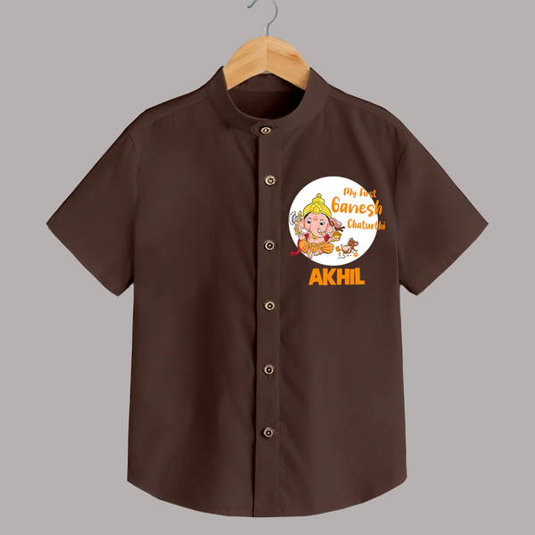 Ganesh Chaturthi Shirt for Baby | Custom Shirt to Celebrate First Ganesh Chaturthi - CHOCOLATE BROWN - 0 - 6 Months Old (Chest 23")
