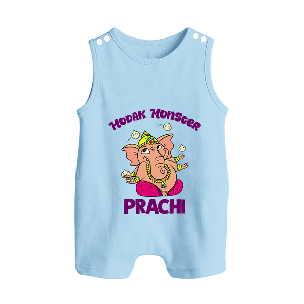 Modak Monster Romper Suit | Personalized Baby Romper Suit for Little Ganesha - BABY BLUE - 0 - 5 Months Old (Chest 18")