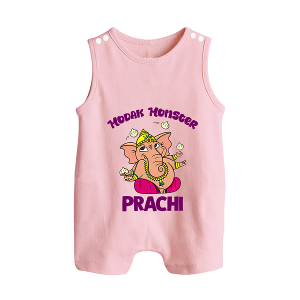 Modak Monster Romper Suit | Personalized Baby Romper Suit for Little Ganesha - BABY PINK - 0 - 5 Months Old (Chest 18")