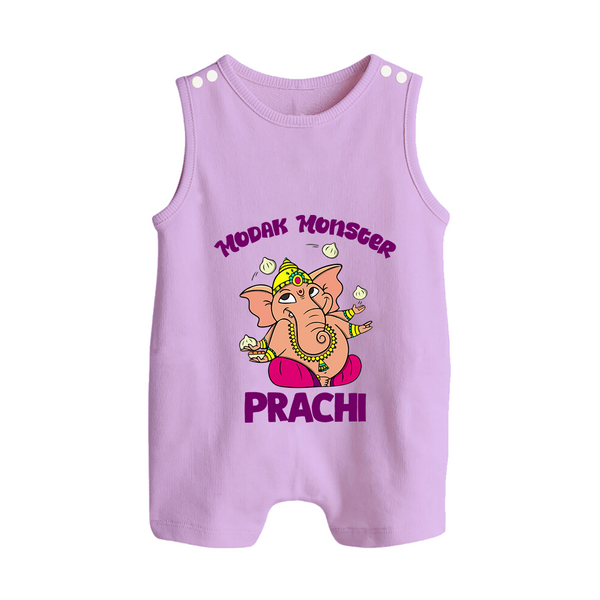 Modak Monster Romper Suit | Personalized Baby Romper Suit for Little Ganesha - LILAC - 0 - 5 Months Old (Chest 18")