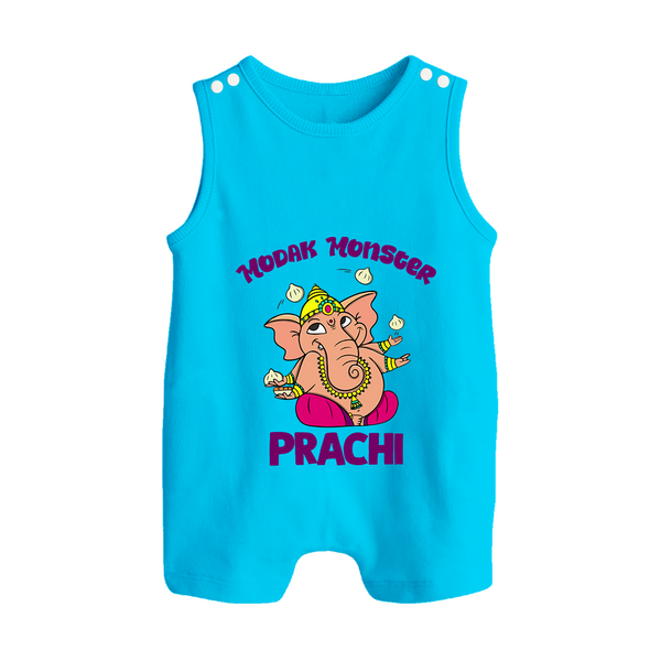 Modak Monster Romper Suit | Personalized Baby Romper Suit for Little Ganesha - SKY BLUE - 0 - 5 Months Old (Chest 18")