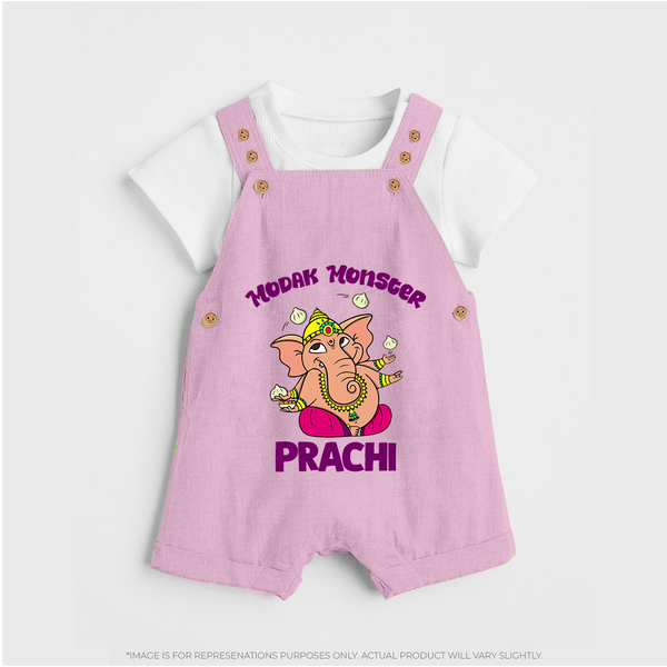 Modak Monster Dungaree | Personalized Baby Dungaree for Little Ganesha - BABY PINK - 0 - 5 Months Old (Chest 18")
