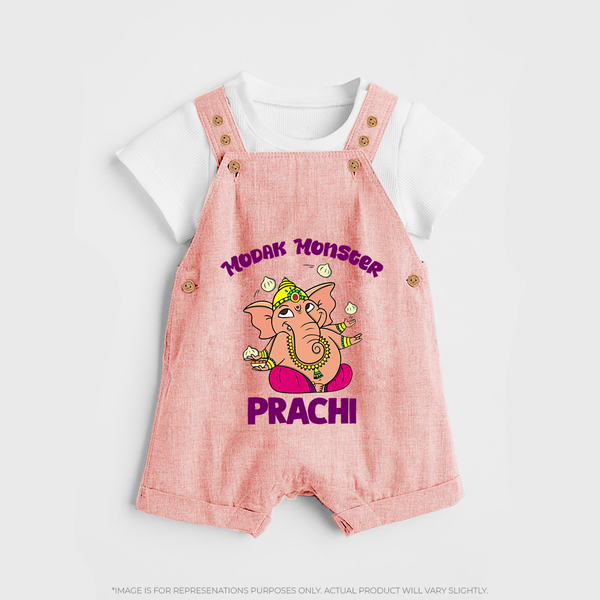 Modak Monster Dungaree | Personalized Baby Dungaree for Little Ganesha - PEACH - 0 - 5 Months Old (Chest 18")