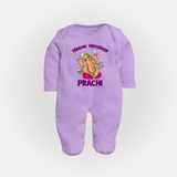 Modak Monster Sleep Suit | Personalized Baby Sleep Suit for Little Ganesha - LILAC - New Born (Chest 7.5")