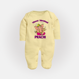 Modak Monster Sleep Suit | Personalized Baby Sleep Suit for Little Ganesha - PASTEL YELLOW - New Born (Chest 7.5")