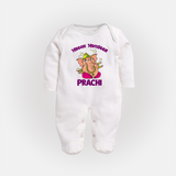 Modak Monster Sleep Suit | Personalized Baby Sleep Suit for Little Ganesha - WHITE - New Born (Chest 7.5")