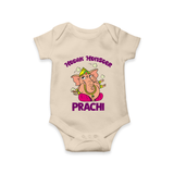 Modak Monster Romper / Onesie | Personalized Baby Romper / Onesie for Little Ganesha - IVORY - New Born (Chest 14")