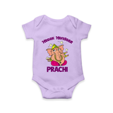 Modak Monster Romper / Onesie | Personalized Baby Romper / Onesie for Little Ganesha - LILAC - New Born (Chest 14")