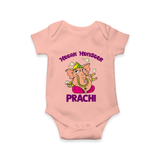 Modak Monster Romper / Onesie | Personalized Baby Romper / Onesie for Little Ganesha - PEACH - New Born (Chest 14")