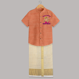 Modak Monster Shirt and Dhoti | Personalized Baby Shirt and Dhoti for Little Ganesha - ORANGE - 0 - 6 Months Old (Chest-23") (Dhoti length-14")