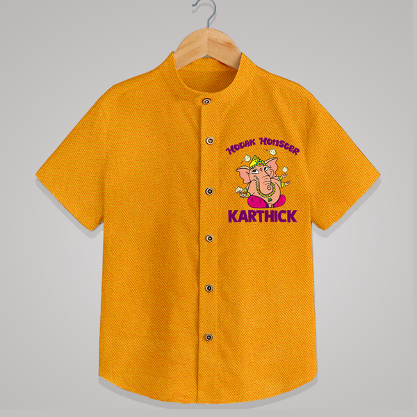 Modak Monster Shirt | Personalized Baby Shirt for Little Ganesha - CHROME YELLOW - 0 - 6 Months Old (Chest 23")