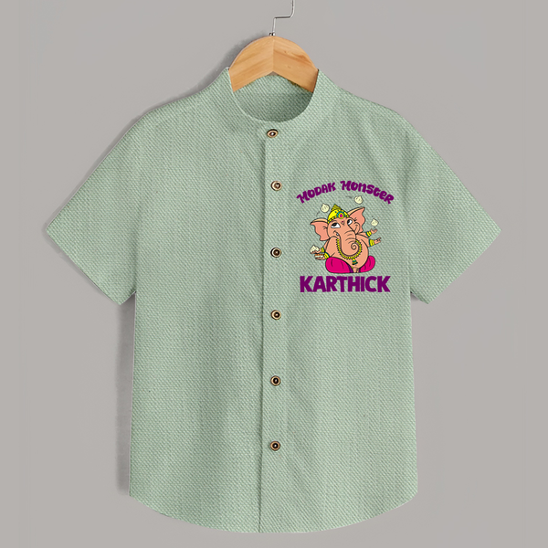 Modak Monster Shirt | Personalized Baby Shirt for Little Ganesha - MINT GREEN - 0 - 6 Months Old (Chest 23")