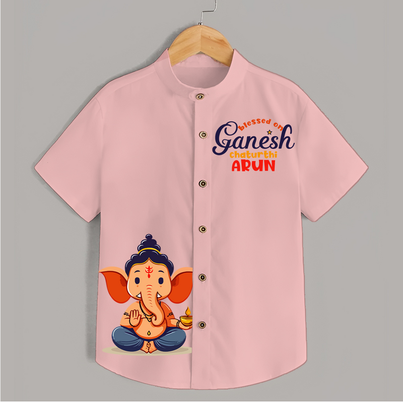 Blessed on Ganesh Chaturthi - Customised Shirt for Kids - PEACH - 0-6 Months Old (Chest 23")