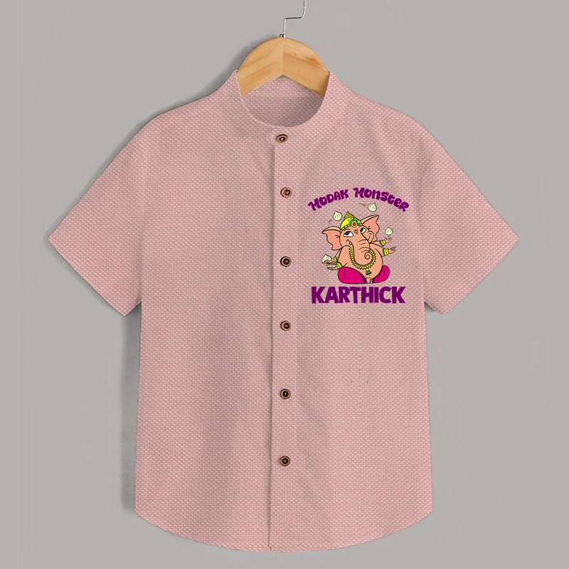 Modak Monster Shirt | Personalized Baby Shirt for Little Ganesha - PEACH - 0 - 6 Months Old (Chest 23")