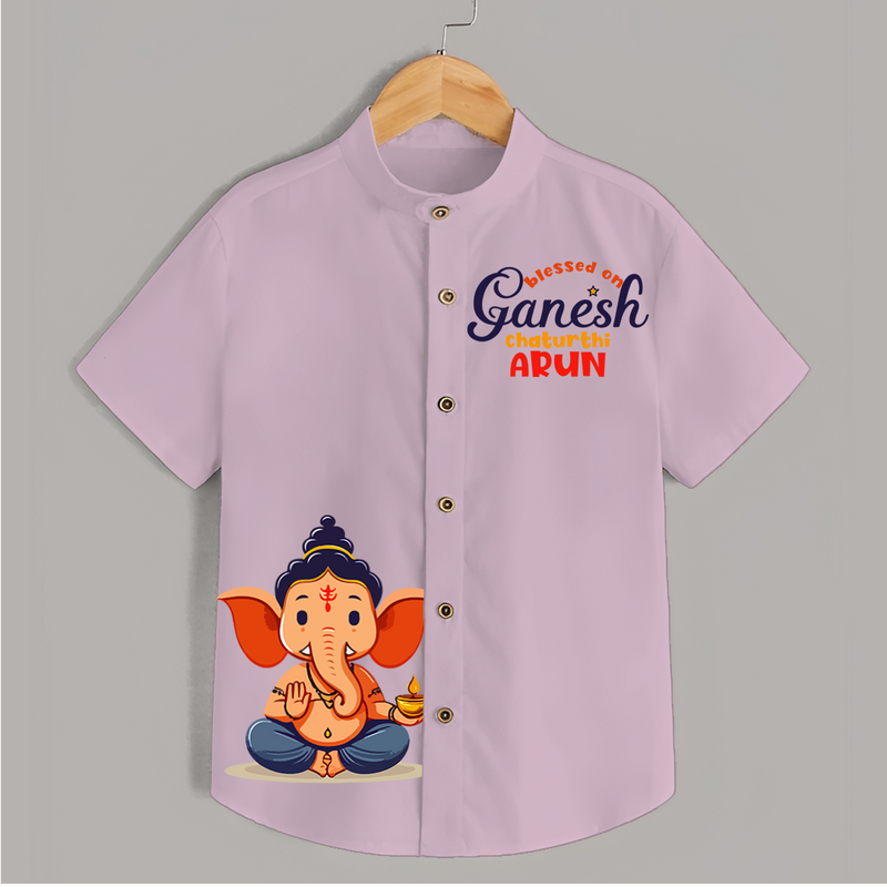 Blessed on Ganesh Chaturthi - Customised Shirt for Kids - PINK - 0-6 Months Old (Chest 23")