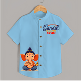 Blessed on Ganesh Chaturthi - Customised Shirt for Kids - SKY BLUE - 0-6 Months Old (Chest 23")