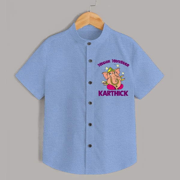 Modak Monster Shirt | Personalized Baby Shirt for Little Ganesha - SKY BLUE - 0 - 6 Months Old (Chest 23")
